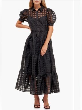 English Factory
Grid Pattern Tiered
Midi Shirtdress
